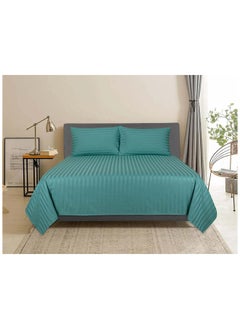 Buy HOTEL COLLECTION TEAL BLUE Super King Flat Sheet with 2bPillow Cases 260x280 cm in UAE