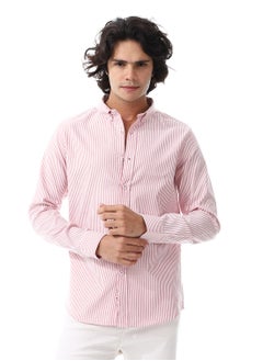 Buy Candy Stripes Pattern Turn Down Collar Oxford Shirt_ White & Red in Egypt