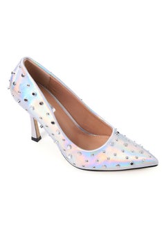 Buy Slip On Studded Allover Statement Heels - Metalic Silver in Egypt