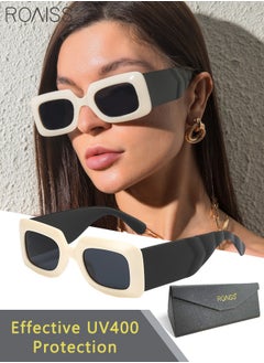 Buy Retro Rectangle Sunglasses Women UV400 Protection Sun Glasses with PC Oversized Frame Fashion Anti Glare Sun Shades with Glasses Case 48mm in Saudi Arabia