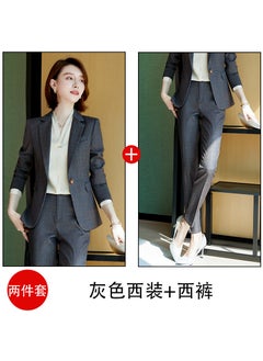 اشتري Autumn and Winter New Korean Style Fashionable Elegant Plaid Small Suit Womens Business Suit Long Sleeve Suit Jacket Slim FitGray suit + pants Gray suit + pants في السعودية