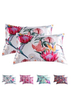 اشتري 2-Piece Floral Silky Satin Pillow Cases with Envelope Closure for Hair and Skin White/Red في السعودية