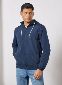 Buy Woven Zip-Up Hooded Jacket in UAE