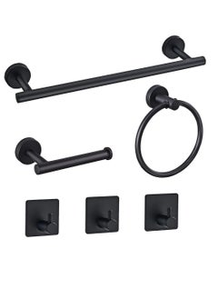 Buy Towel Bar Set KASTWAVE 6 PCS Bathroom Matte Black Stainless Steel Bathroom Accessories Towel Rack Set Round Wall Mounted, Include 16inch Towel Bar, Toilet Paper Holder, Towel Ring, 3 Robe Towel Hooks in UAE