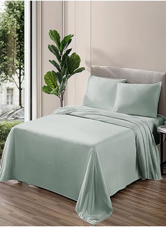 Buy Plain sheet set with fabric pattern - color: Teal-Size: 240*270+2 pillowcases. in Egypt