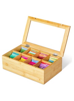 Buy The Big Natural Beech Wood Tea Storage Organizer with Clear Acrylic Top Window, 8 Compartments Eco-Friendly Tea Bag Holder, Multi-Functional Storage Box. in Egypt