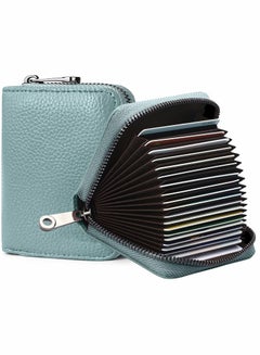 Buy Credit Card Holder Wallet, Light Blue Card Cases, RFID 20 Card Slots Credit Card Holder Genuine Leather Small Card Case, Accordion Wallet with Zipper for Women Men, Wallets Card Cases Money Organizers in Saudi Arabia