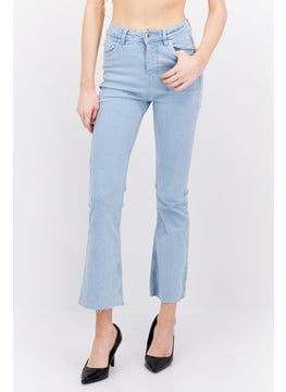 Buy Women Cropped Fit Solid Stretchable Denim, Blue in UAE