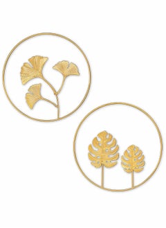 اشتري Round Leaves, Metal Wall Art, Iron Wall Sculptures Wall Ornaments, Gold Metal Leaf Wall, Nature Gingko Biloba Art, for Home Hotel Living Room Office Decoration, 2Pcs (Gold) في السعودية