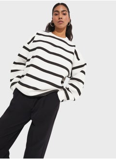 اشتري Striped Crew Neck Knitted Sweatshirt في الامارات