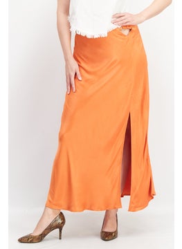 اشتري Women Satin Slit Maxi Skirt, Orange في السعودية