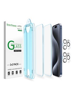 Buy [2+2 Pack] amFilm OneTouch for iPhone 15 Pro Max 6.7 inch Glass Screen Protector Guard with Camera Lens Protector. Easiest to Installation, Bubble Free, Case Friendly in UAE
