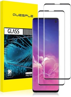 اشتري QUESPLE [Pack of 2] Screen Protector for Samsung Galaxy S10, Anti-Scratch, Ultra Clear, Anti-Bubble, Fingerprint ID Tempered Glass Screen Protector for Samsung S10 في مصر