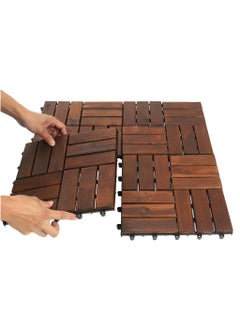 Buy Pack of 10 Wooden Floor Tiles Wooden Interlocking Flooring Deck Garden Diy Tile For Indoor and Outdoor Brown 31x3x31cm in UAE