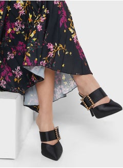 Buy Jewelled Buckle Satin Slip On Pump in UAE