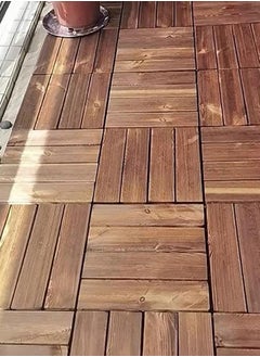 Buy Wooden Decking Tiles, 10 Pcs Interlocking Hardwood Floor Tiles, Waterproof with Snap Plastic Base, 30x30cm for Patio, Garden, Balcony, Backyard, Porch, Roof, Pool, Durable Wooden Flooring in UAE