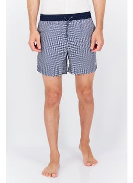 Buy Men 2 Pc Grid Pattern Drawstring Board Shorts, Navy/White in UAE