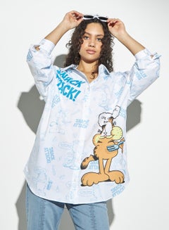 Buy All-Over Garfield Print Oversized Shirt with Long Sleeves in Saudi Arabia