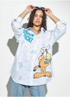 Buy All-Over Garfield Print Oversized Shirt with Long Sleeves in Saudi Arabia