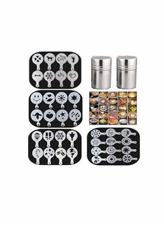 Buy 36Pcs Coffee Decorating Stencils, and 2 Stainless Steel Mesh Powder Shaker, Foam Latte Art, Reusable Stencil Painting Mold Tools, for Dessert Coffee Decorating Cappuccino Mousse Hot Chocolate in Saudi Arabia