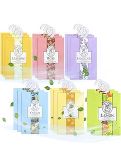 Buy 6 Scents 18 PCS Natural Scented Sachets, Home Deodorizing Aroma Bag with Hanger Wardrobe Long Lasting Sachets Bags Air Freshener Scents Bathroom Fragrance Hanging Aroma Bag for Drawers Closets Cars  (Lavender Jasmine Rose Lemon Ocean Lily) in Saudi Arabia