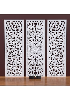 Buy Premium Wooden Decoration Hand Carved 3 Wall Panel (MDF Wood, White) in UAE