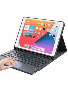 اشتري لوحة مفاتيح iPad الجيل التاسع، لوحة مفاتيح لجهاز iPad الجيل الثامن/السابع 10.2 بوصة، لوحة تتبع ذكية، لاسلكية قابلة للفصل مع حامل أقلام، حافظة لوحة مفاتيح قابلة للطي لجهاز iPad 9/8/7 الجيل 10.2 بوصة، أسود في الامارات