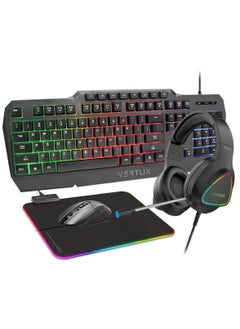 Buy Vertux 4 In 1 Gaming Strater Kit, Flexible LED Headphone With Mic, Ergonomic Design Keyboard, 3600DPI Sensor Mouse, Non Slip LED MousePad,Optmized Tracking, VertuKit in Saudi Arabia