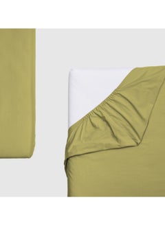 اشتري 1-Piece Solid Fitted Sheet Sandstorm Green Single Double Queen Size Made With High Quality 96GSM Microfiber في السعودية