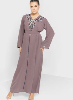 Buy V-Neck Embellished Jalabiya in UAE