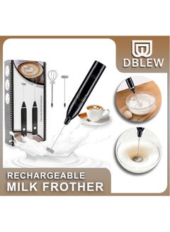 Buy Electric Rechargeable Milk Frother Handheld With 3 Adjustable Speeds And 2 Stainless Whisks Egg Beater Mini Blender Drink Mixer for Coffee in UAE