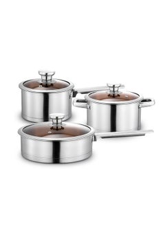 Buy 3-Piece Stainless Steel Thickened Pot Set 18cm Soup Pot 22cm Milk Pot 26cm Frying Pan in UAE