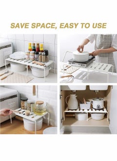 Buy Expandable Kitchen Storage Shelf Rack Stackable Pantry Shelves Kitchen Cabinet Counter Shelf Cupboard Storage Organizer Space Saving for Tableware Seasoning in UAE