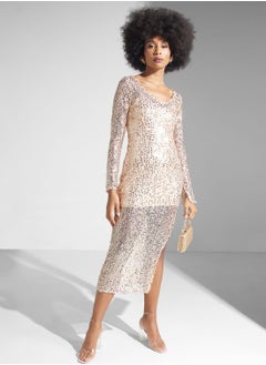 Buy Sequin Mesh Detail Dress in Saudi Arabia