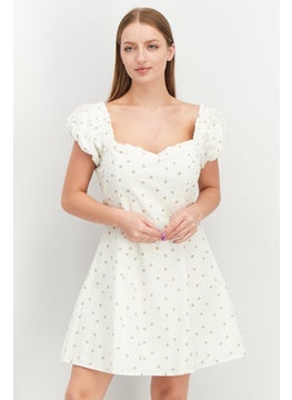 Buy Women Polka Dots Mini Dress, White/Beige in UAE