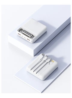 Buy Mini Power Bank 20000 mAh Transparent Portable Power Bank with Cord (White) in Saudi Arabia