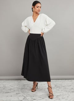اشتري Woven Maxi Skirt with Wide Waistband Detail في السعودية