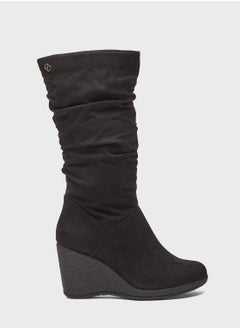 Buy Pointed Toe Mid Heel Knee Boots in UAE