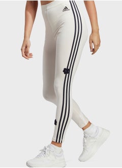 Buy 3 Stripe High Rise Flower Print Leggings in UAE