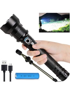 Buy Rechargeable LED Torch High Lumens, 90000 Lumens Super Bright Zoomable Waterproof Torch with Batteries and 3 Modes, Powerful Handheld Torch for Camping Emergencies (Battery Included) in Saudi Arabia