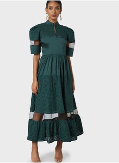 Buy Puff Sleeve Schiffli Insert Dress in Saudi Arabia