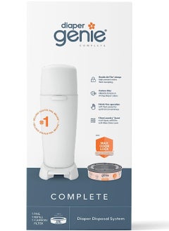 اشتري Diaper Genie complete diaper pail white with antimicrobial odor control includes 1 diaper trash can 1 refill bags 1 carbon filter packaging may vary في الامارات