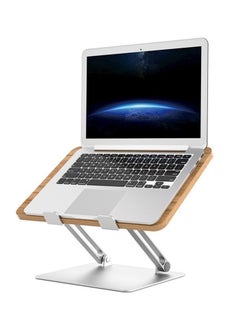 اشتري UPERGO AP-2DM Wooden Metal Combine Folding Desktop Tablet Holder Portable Laptops Stand Support 108-Degree Adjustable Laptop Stand - Silver في الامارات