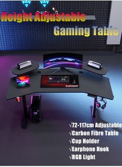 اشتري U-Shaped Ergonomic Gaming Table, Height Adjustable, Electric Lift, Carbon Fibre, Waterproof, RGB Light, Cup Holder and Earphone Hook, Memory Height Presets, Suitable for Gaming and Office Need, في السعودية