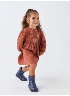 Buy Crew Neck Long Sleeve Embroidery Detailed Baby Girl Dress in Egypt