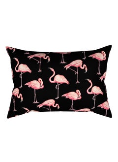 Buy Flamingo Design Pillow Cover Polyester Black/Pink 30x50centimeter in UAE