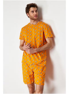 Buy Orange Men's Regular Fit Koala Printed Knitted Pajamas Set in Egypt