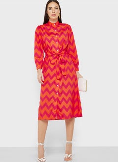 Buy Printed Belt Detail Dress in UAE