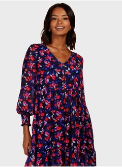 Buy Balloon Sleeve Floral Printed Dress in UAE