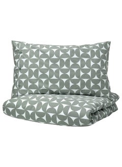 Buy Duvet cover and pillowcase, grey/green, 150x200/50x80 cm in Saudi Arabia